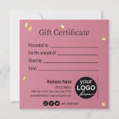 Gold kerstbal-staart roze lintkaart (Achterkant)