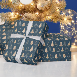 Gold kerstbomen, Midnight Blue Wrapping Paper Cadeaupapier