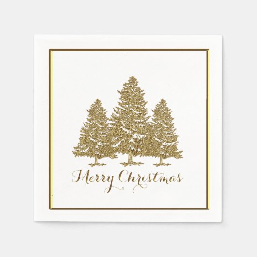 Gold kerstbomen Papier Napkins Servetten (Voorkant)