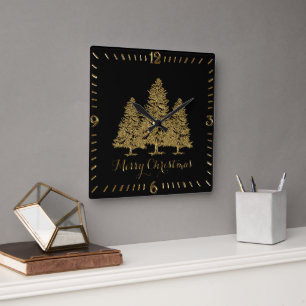 Gold kerstbomen Square Wall klok
