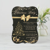 Gold Kerstboom, Bow, Zwarte Kerstfeest Kaart (Staand voorkant)