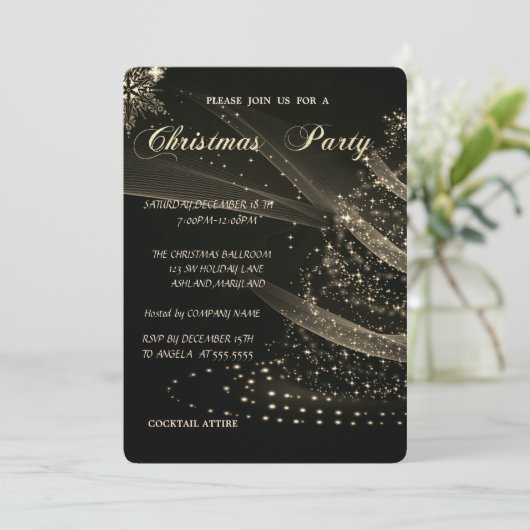 Gold kerstboom, feestfeest voor bedrijven kaart (Staand voorkant)