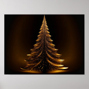 Gold kerstboom op een zwarte achtergrond. poster