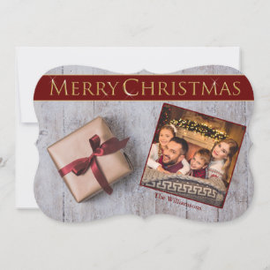 Gold kerstcadeautje Snowy Deck Fancy Knip Foto Feestdagenkaart