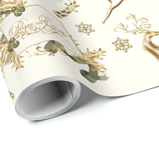 Gold kerstDesign op wit Cadeaupapier (Rol Hoek)