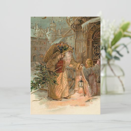 Gold kerstman en Angel Feestdagenkaart (Staand voorkant)