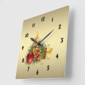 Gold Kerstmis met zwarte cijfers Vierkante Klok (Hoek)