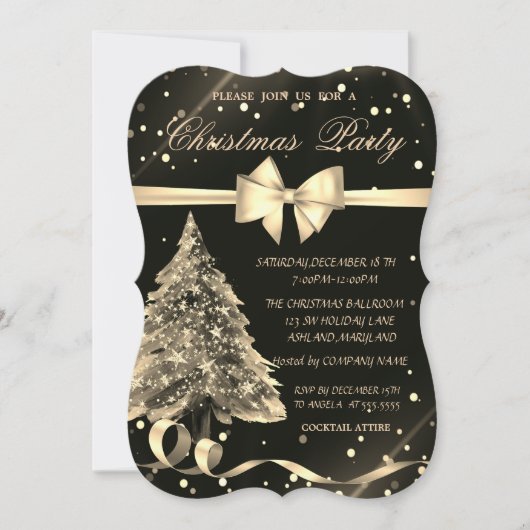 Gold Kerstmis pine Tree, Bow, kerstfeest Kaart (Voorkant)