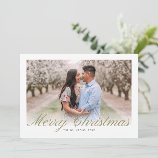 Gold Kerstscript kalligrafie Mint Collage Feestdagenkaart (Staand voorkant)