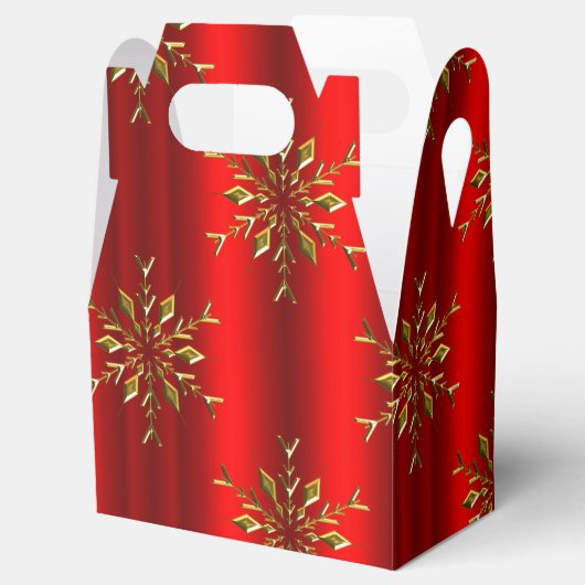 Gold kerstsnowflake-sterren op rood bedankdoosjes (Geopend)