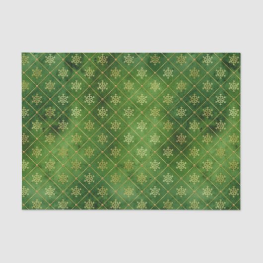 Gold kerstsnowflakes op groen tissuepapier (Voorkant)