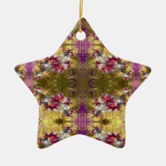 ~ Gold Kerstster Fractal ~ Keramisch Ornament (Voorkant)