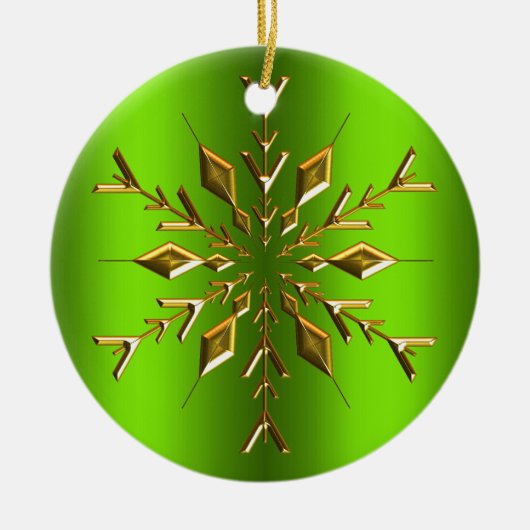 Gold Kerstster Snowflake Green Kerstmis Keramisch Ornament (Voorkant)