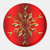 Gold Kerstster Snowflake op Rode Kerstmis Magneet (Voorkant)