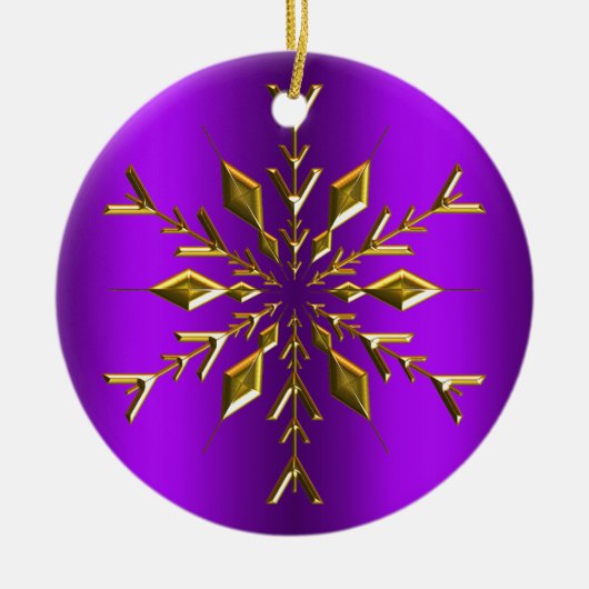 Gold Kerstster Snowflake Paarse kerstmis Keramisch Ornament (Voorkant)
