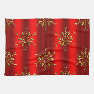 Gold Kerststerren op Rode Kerstmis Theedoek