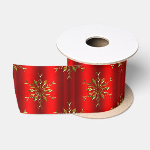 Gold Kerststerren op rood Lint