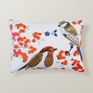 Gold Kerstwinter Vogels Holly Berries Branches Accent Kussen