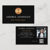 Gold Key Logo Real Estate Agent Foto Qr Code Visitekaartje (Voorkant / Achterkant)