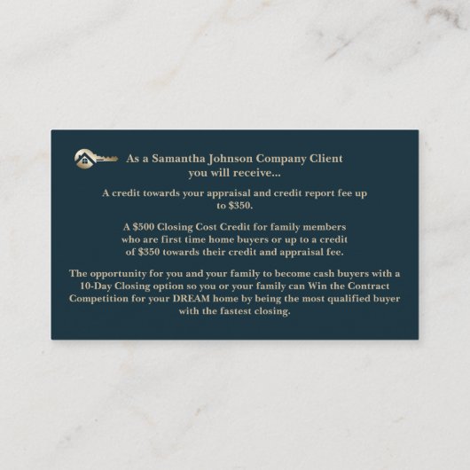 Gold Key VIP Real Estate Client Waardering Kaart (Achterkant)