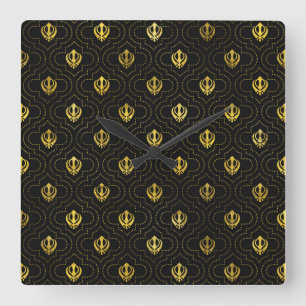Gold Khanda-symbool Vierkante Klok