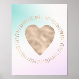 Gold Kindness Love Peace Heart Aqua Pink Tie Dye Poster