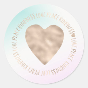 Gold Kindness Love Peace Heart Aqua Pink Tie Dye Ronde Sticker