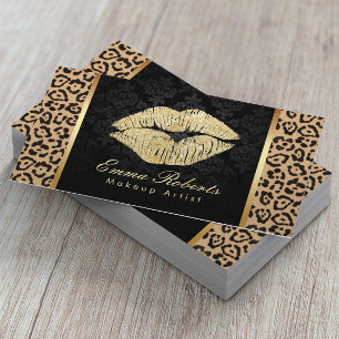 Gold Kiss Leopard Print Damask Makeup Artist Visitekaartje