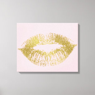 Gold Kiss Lips Canvas Afdruk