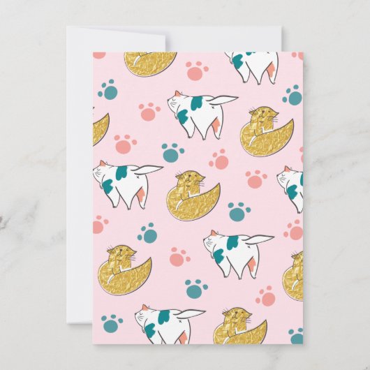 Gold Kitty Chat Anniversaire Fête Invitation (Dos)