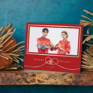 Gold Knot Double Happiness Chinese Weddenfoto Fotoplaat