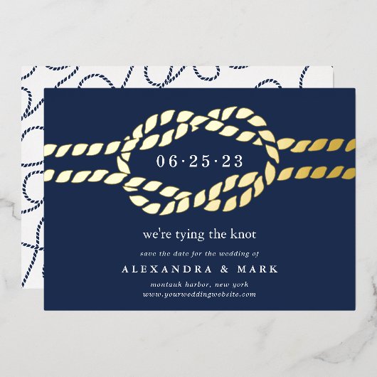 Gold Knot Nautical Save the Date Kaart (Voorkant / Achterkant)