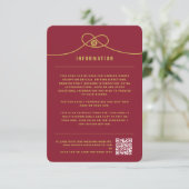 Gold Knot Union Double Happiness Chinese Wedding Informatiekaartje (Staand voorkant)