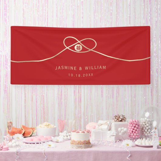 Gold Knot Union Double Happiness Chinese Wedding Spandoek (Feest)