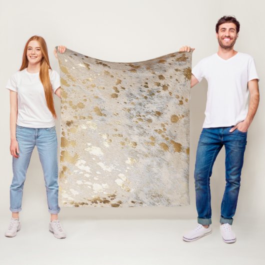 Gold Koeienhuid Print Metallic Fleece Deken (In situ)