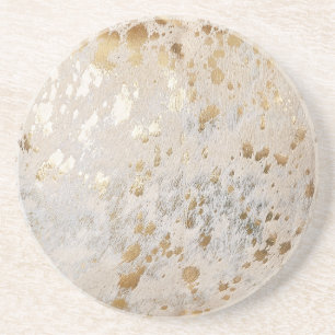 Gold Koeienhuid Print Metallic Zandsteen Onderzetter