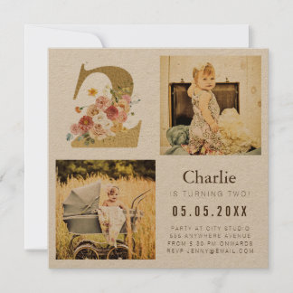 Gold Kraft Foil Deux Cartes photos du 2e anniversa