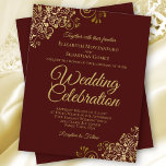 Gold Lace Auburn Brown BUDGET Mariage Invitation<br><div class="desc">Ces invitations de mariage abordables et abordables sont le choix parfait pour la classe, le style et la beauté sur un budget. Le design est composé d'un arrière - plan de couleur chocolat ou auburn avec des boucles dorées ornées et des tourbillons dans les coins. La typographie comprend des lettres...</div>