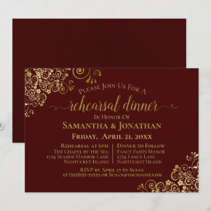 Gold Lace Auburn Brown Wedding Rehearsal Dinner Kaart