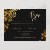 GOLD LACE Black All-in-1 Wedding INVITE QR Code Briefkaart (Voorkant)