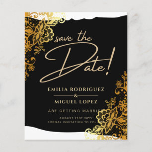 GOLD LACE Black All-in-1 Wedding Save the Date Flyer