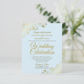 Gold Lace & Blue BUDGET Weddenschap Uitnodigen all (Staand voorkant)