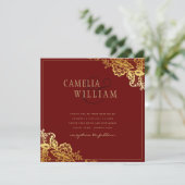 Gold Lace Bourgogne Mariage Invitations (Debout devant)