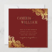 Gold Lace Bourgogne Mariage Invitations (Devant)