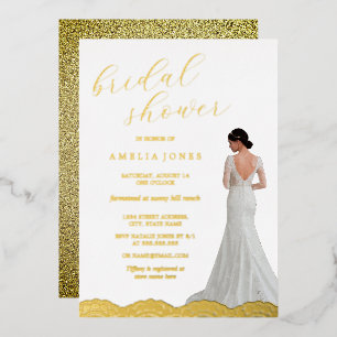 Gold Lace Bride Dress Vrijgezellenfeest Folie Uitnodiging