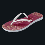 Gold Lace Burgundy Maroon Bridesmaid Mariage<br><div class="desc">Ces tongs de mariage élégants sont une excellente façon de remercier et de reconnaître vos demoiselles d'honneur, tout en donnant à leurs pieds un repos après une longue journée. Le design élégant est orné de dentelles dorées sur un arrière - plan bordeaux, marron ou rouge vif et de lettres de...</div>