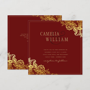 Gold Lace Burgundy Wedding Invtitions Kaart