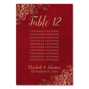 Gold Lace Chic Crimson Rood Wedding Seding Chart Kaart