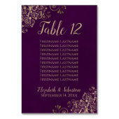 Gold Lace Chic Plum Paars Wedding Seding Chart Kaart (Achterkant)