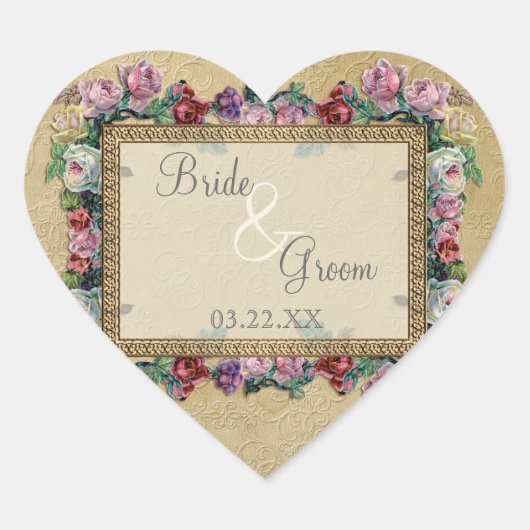 Gold & Lace Classic Elegant Wedding Invite Hart Sticker (Voorkant)